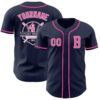 Custom Navy Pink-White Authentic Baseball Jersey