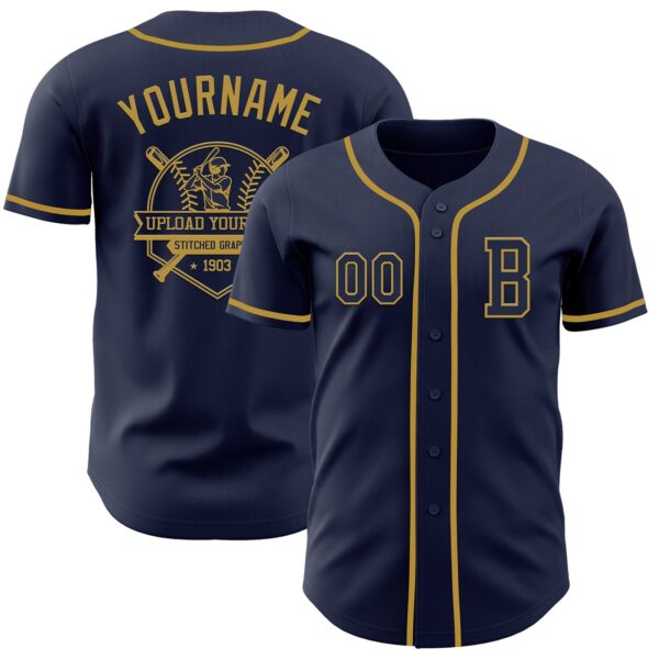 Custom Navy Old Gold Authentic Baseball Jersey
