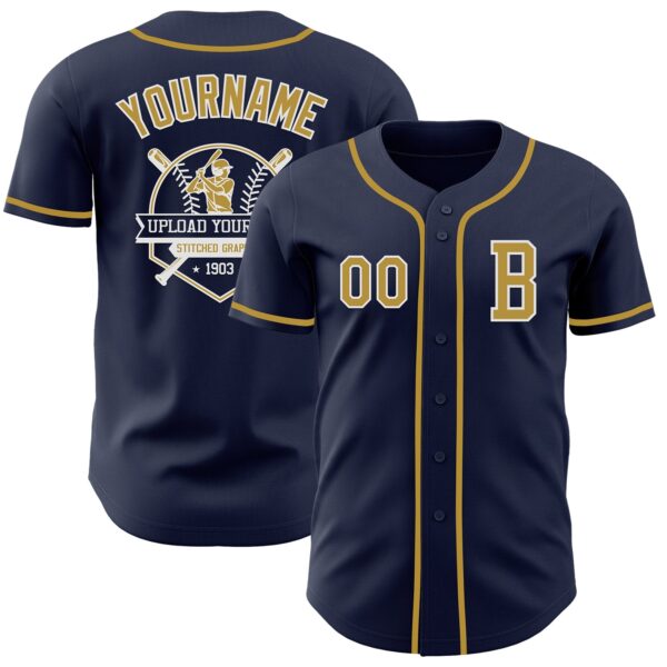 Custom Navy Old Gold-White Authentic Baseball Jersey