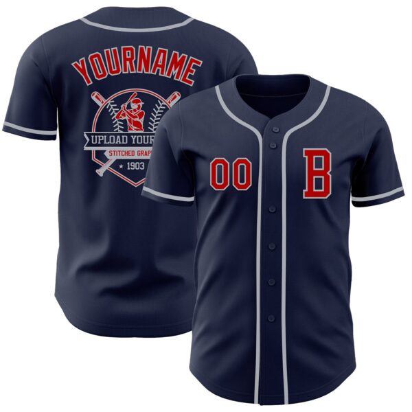 Custom Navy Red-Gray Authentic Baseball Jersey