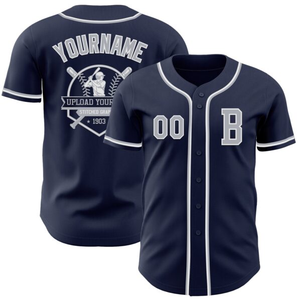 Custom Navy Gray-White Authentic Baseball Jersey