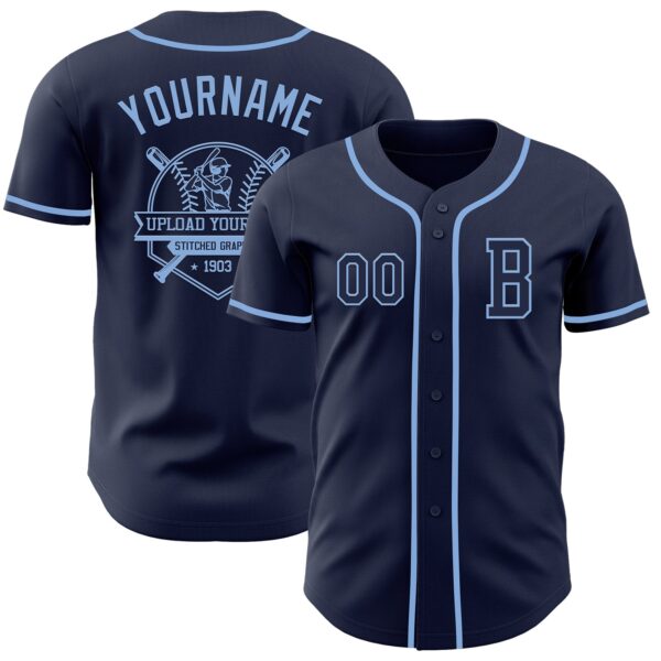 Custom Navy Light Blue Authentic Baseball Jersey