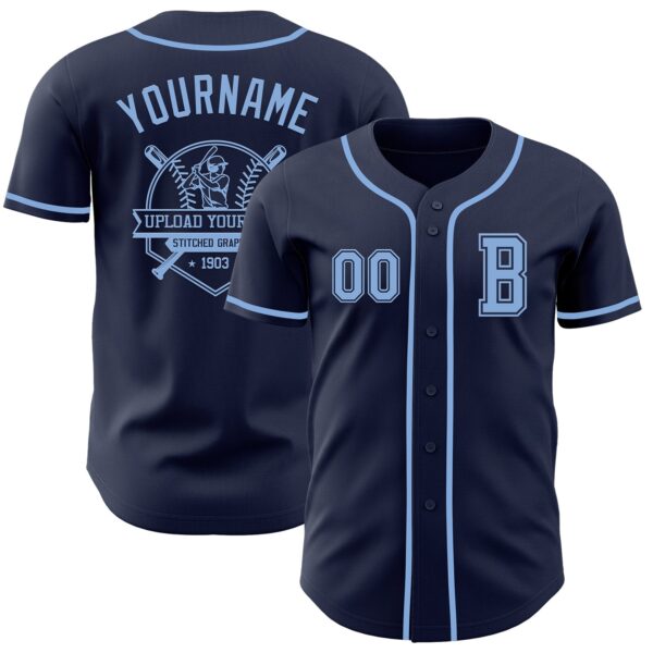 Custom Navy Light Blue Authentic Baseball Jersey