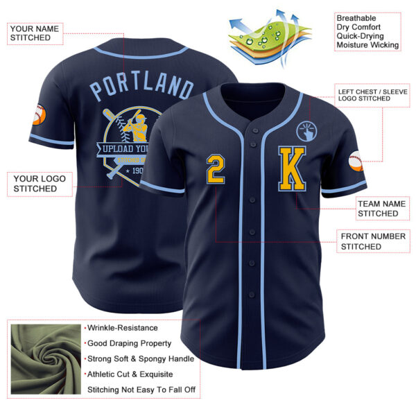 Custom Navy Gold-Light Blue Authentic Baseball Jersey