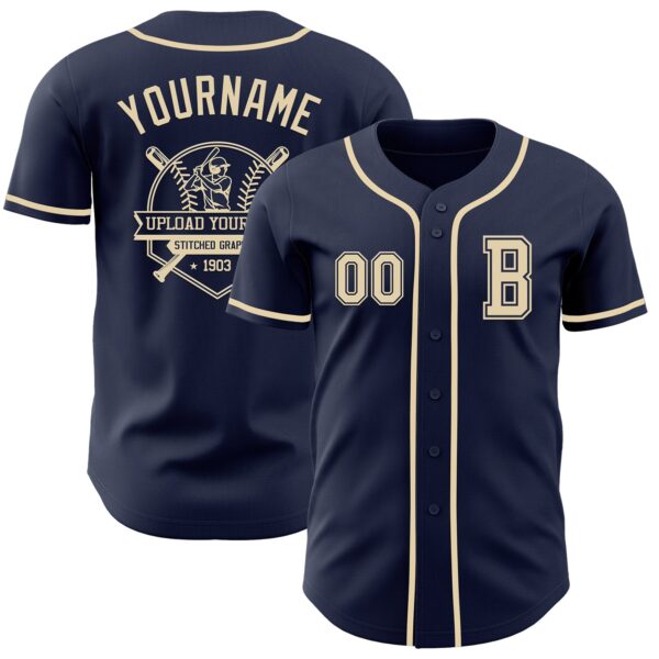 Custom Navy Cream Authentic Baseball Jersey