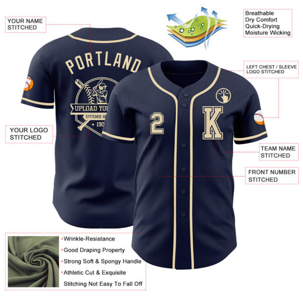 Custom Navy Cream Authentic Baseball Jersey