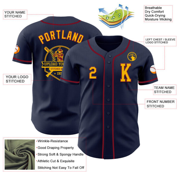 Custom Navy Gold-Crimson Authentic Baseball Jersey