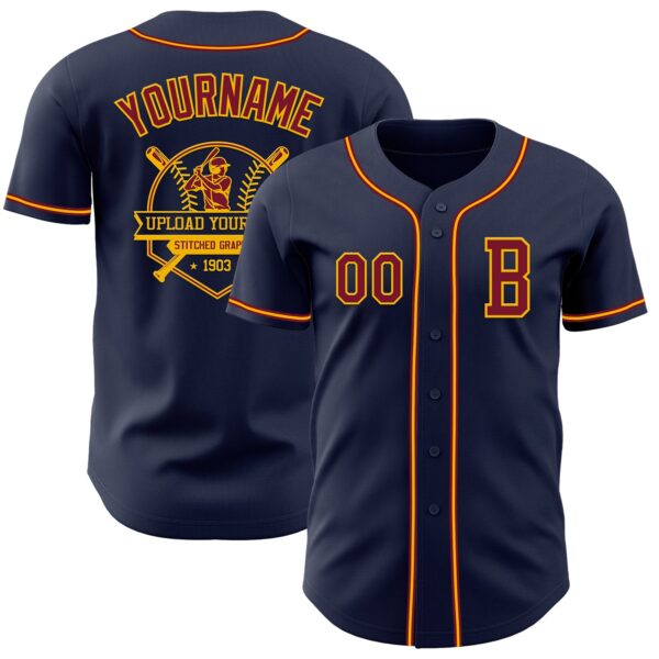 Custom Navy Crimson-Gold Authentic Baseball Jersey
