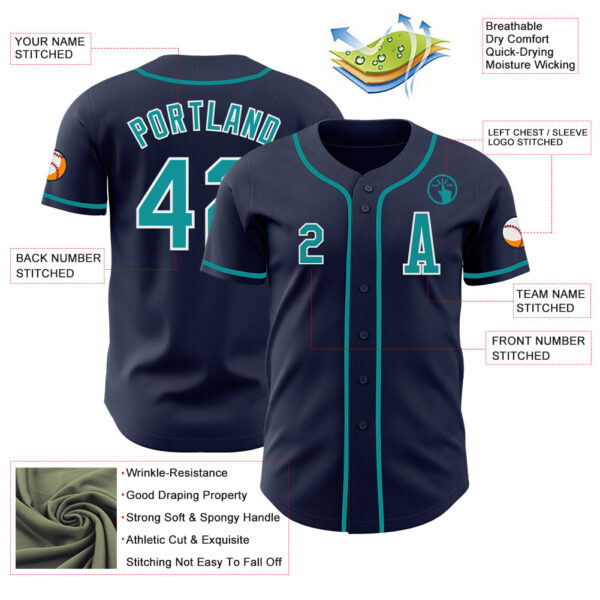 Custom Navy Teal-White Authentic Baseball Jersey