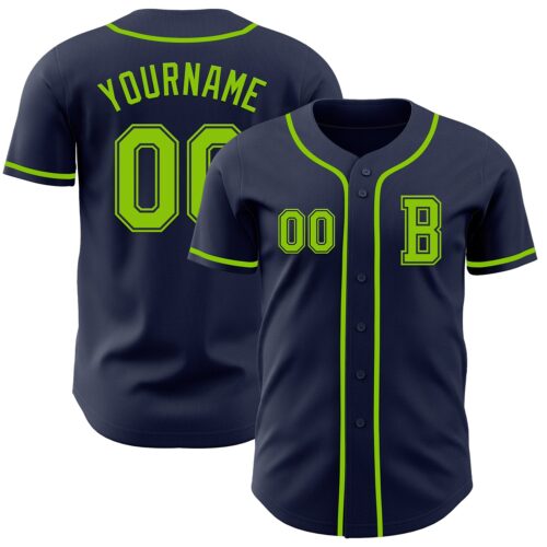 Navy1051_0d5a4ba7-1390-4bca-b856-cf2e25a8f844 Custom Navy Neon Green Authentic Baseball Jersey
