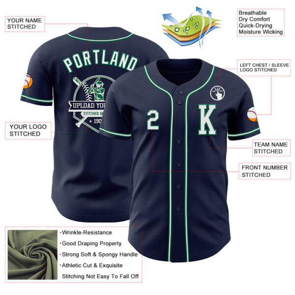 Custom Navy White-Kelly Green Authentic Baseball Jersey