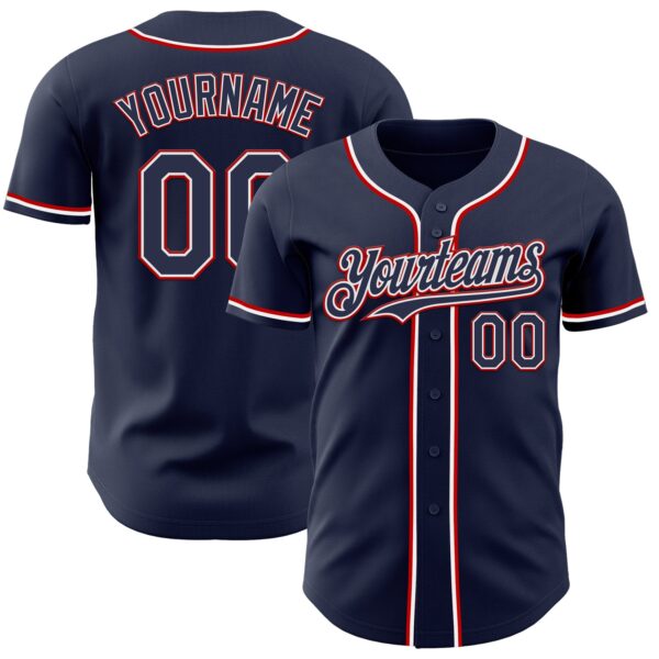Custom Navy White-Red Authentic Baseball Jersey