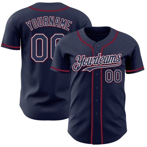 Custom Navy White-Crimson Authentic Baseball Jersey