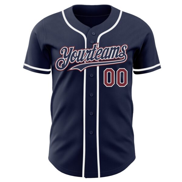 Custom Navy Burgundy-White Authentic Baseball Jersey
