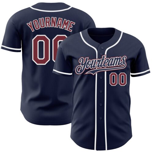 Custom Navy Burgundy-White Authentic Baseball Jersey