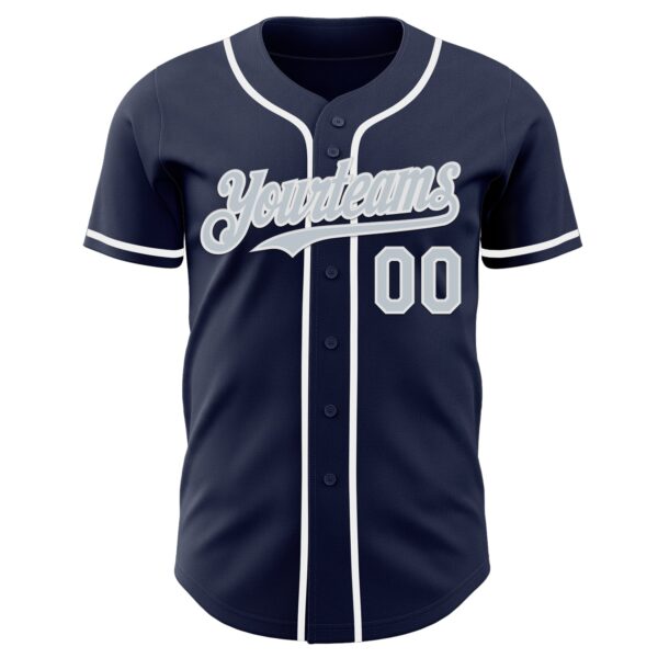 Custom Navy Silver-White Authentic Baseball Jersey