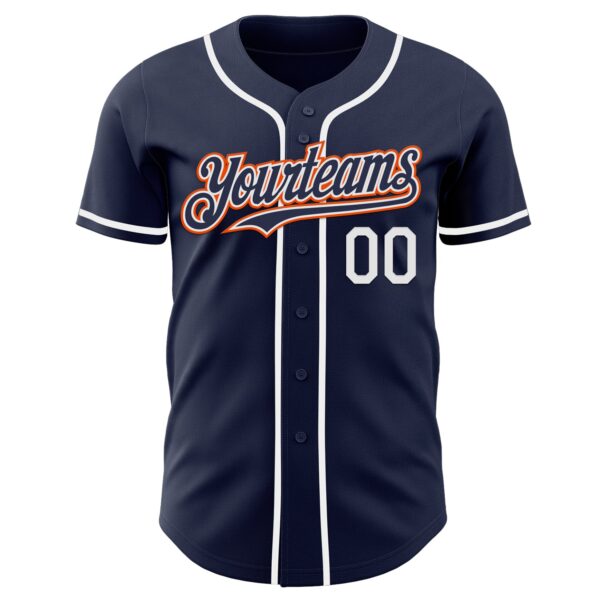 Custom Navy Orange-White Authentic Baseball Jersey