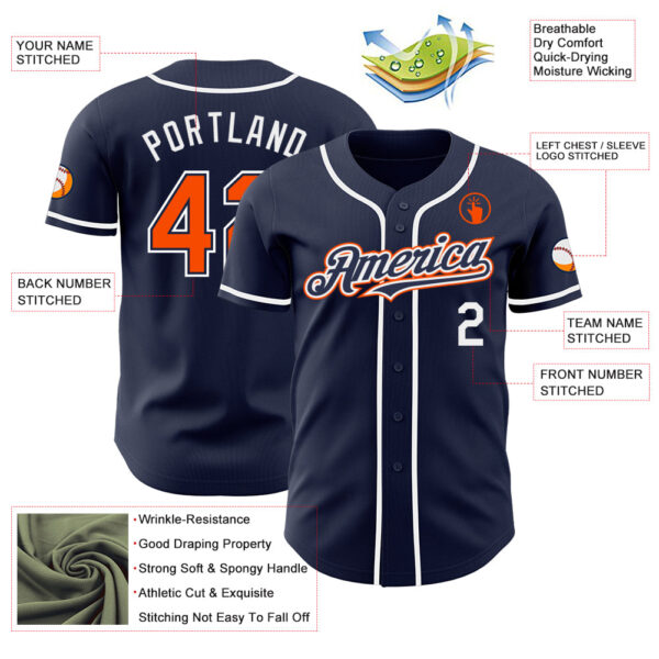 Custom Navy Orange-White Authentic Baseball Jersey