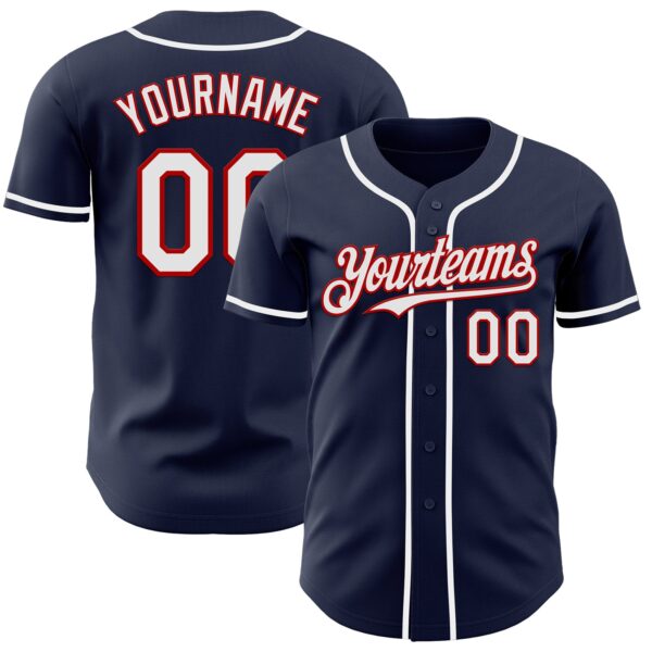 Custom Navy White-Red Authentic Baseball Jersey