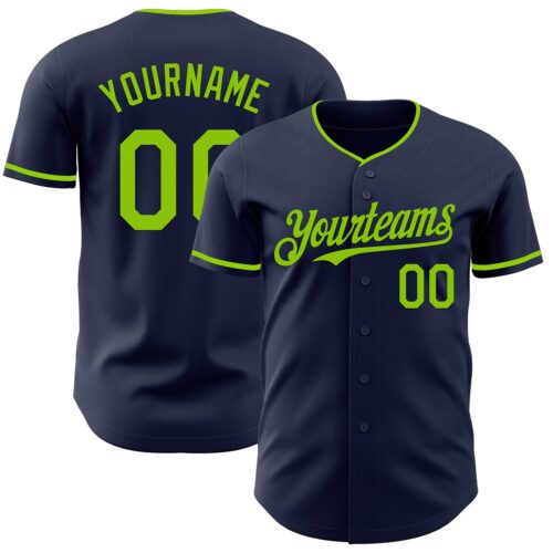 Navy1091 Custom Navy Neon Green Authentic Baseball Jersey