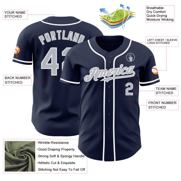 Custom Navy Gray-White Authentic Baseball Jersey