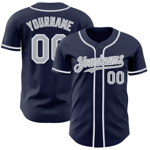 Custom Navy Gray-White Authentic Baseball Jersey