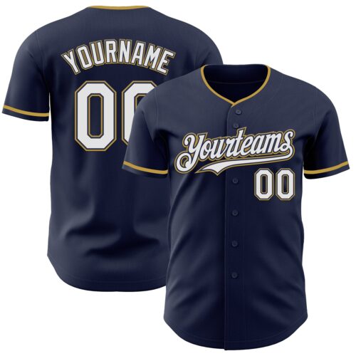 Navy1094 Custom Navy White Old Gold Authentic Baseball Jersey