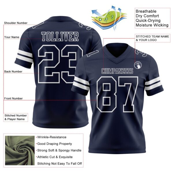 Custom Navy White Authentic Football Jersey