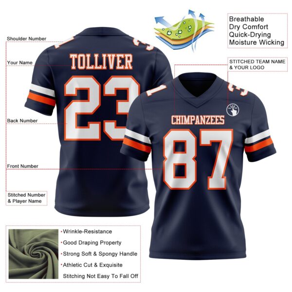 Custom Navy White-Orange Authentic Football Jersey
