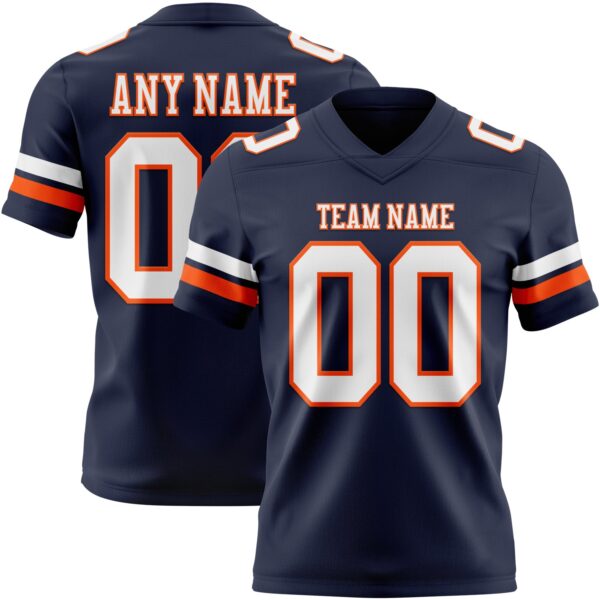 Custom Navy White-Orange Authentic Football Jersey