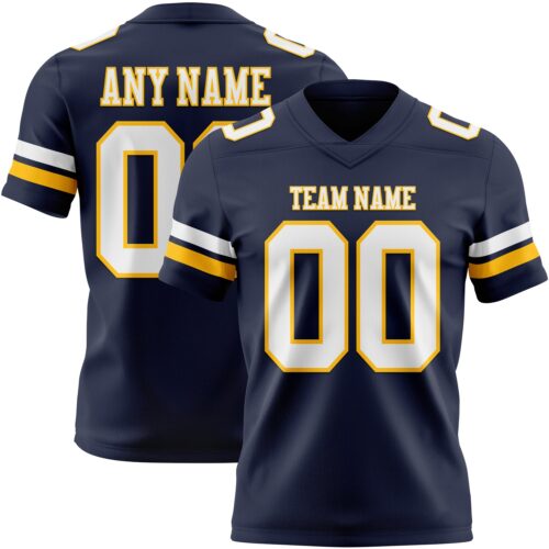 Navy1103 Custom Navy White-Gold Authentic Football Jersey