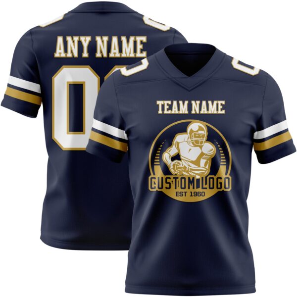 Custom Navy White-Old Gold Authentic Football Jersey
