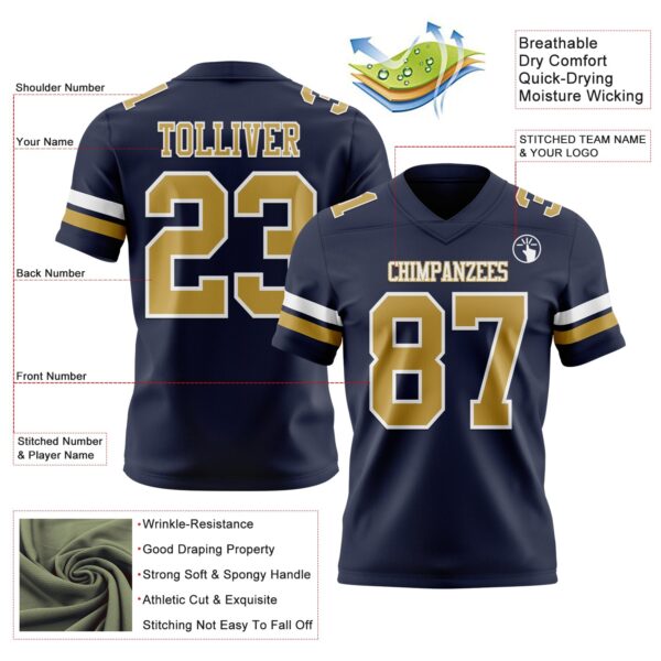 Custom Navy Old Gold-White Authentic Football Jersey