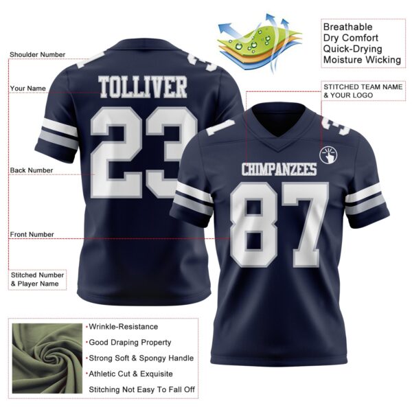 Custom Navy White-Gray Authentic Football Jersey
