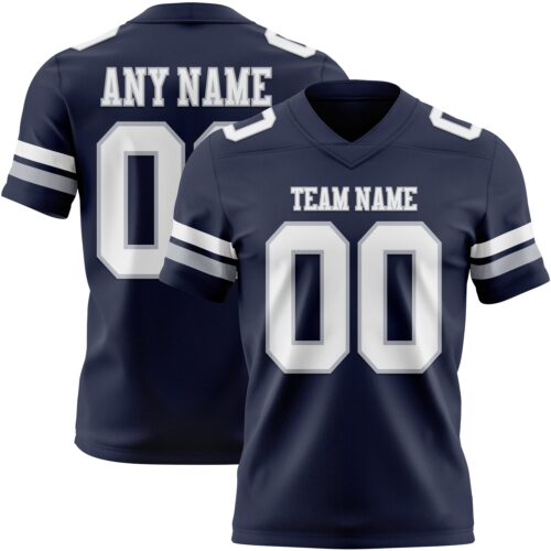 Navy1107 Custom Navy White-Gray Authentic Football Jersey