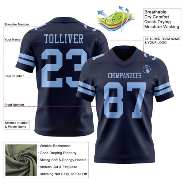 Custom Navy Light Blue Authentic Football Jersey