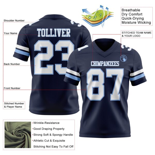 Custom Navy White-Light Blue Authentic Football Jersey