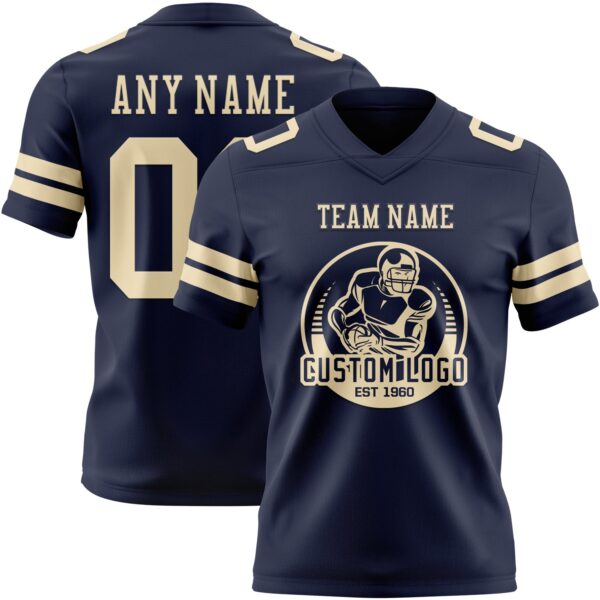 Custom Navy Cream Authentic Football Jersey