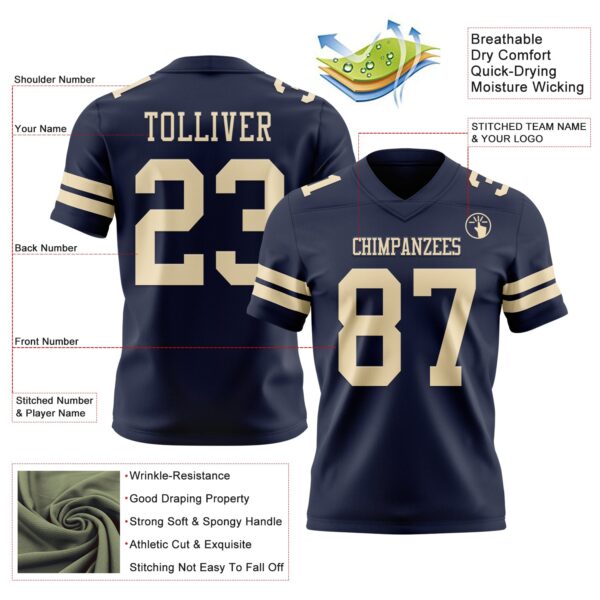 Custom Navy Cream Authentic Football Jersey