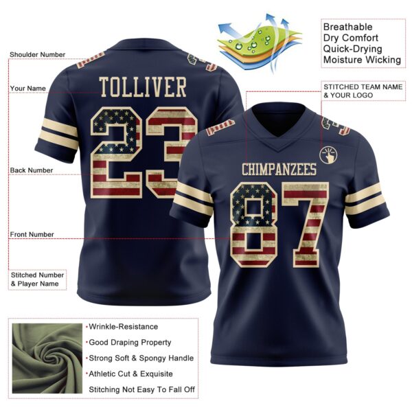 Custom Navy Vintage USA Flag-Cream Authentic Football Jersey