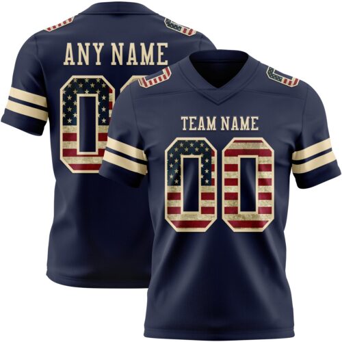 Custom Navy Vintage USA Flag-Cream Authentic Football Jersey
