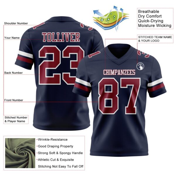 Custom Navy Crimson-White Authentic Football Jersey