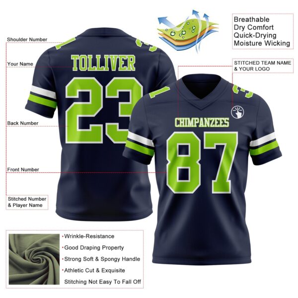 Custom Navy Neon Green-White Authentic Football Jersey