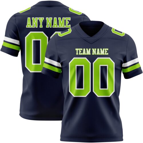 Navy1120 Custom Navy Neon Green-White Authentic Football Jersey