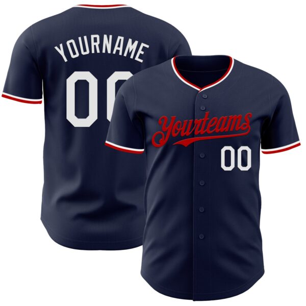 Custom Navy White-Red Authentic Baseball Jersey