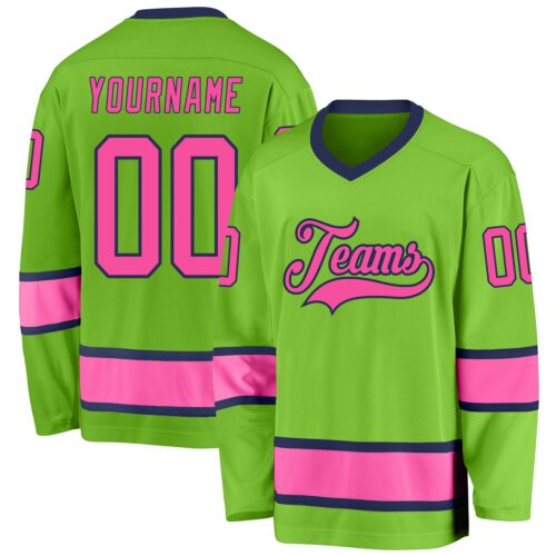 NeonGreen0063 Custom Neon Green Pink-Navy Hockey Jersey