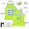 Custom Neon Green Light Blue-White Authentic Throwback Basketball Jersey