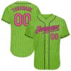 Custom Neon Green Black Pinstripe Pink-Black Authentic Baseball Jersey