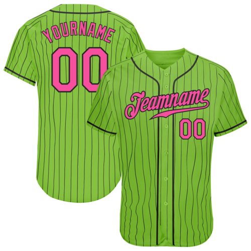 NeonGreen0093_eb6ae3a6-6315-464d-9630-b9c90e71ee3d Custom Neon Green Black Pinstripe Pink-Black Authentic Baseball Jersey