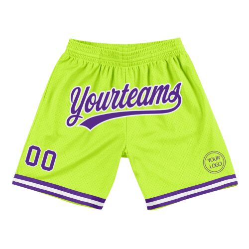 NeonGreen0119 Custom Neon Green Purple-White Authentic Throwback Basketball Shorts